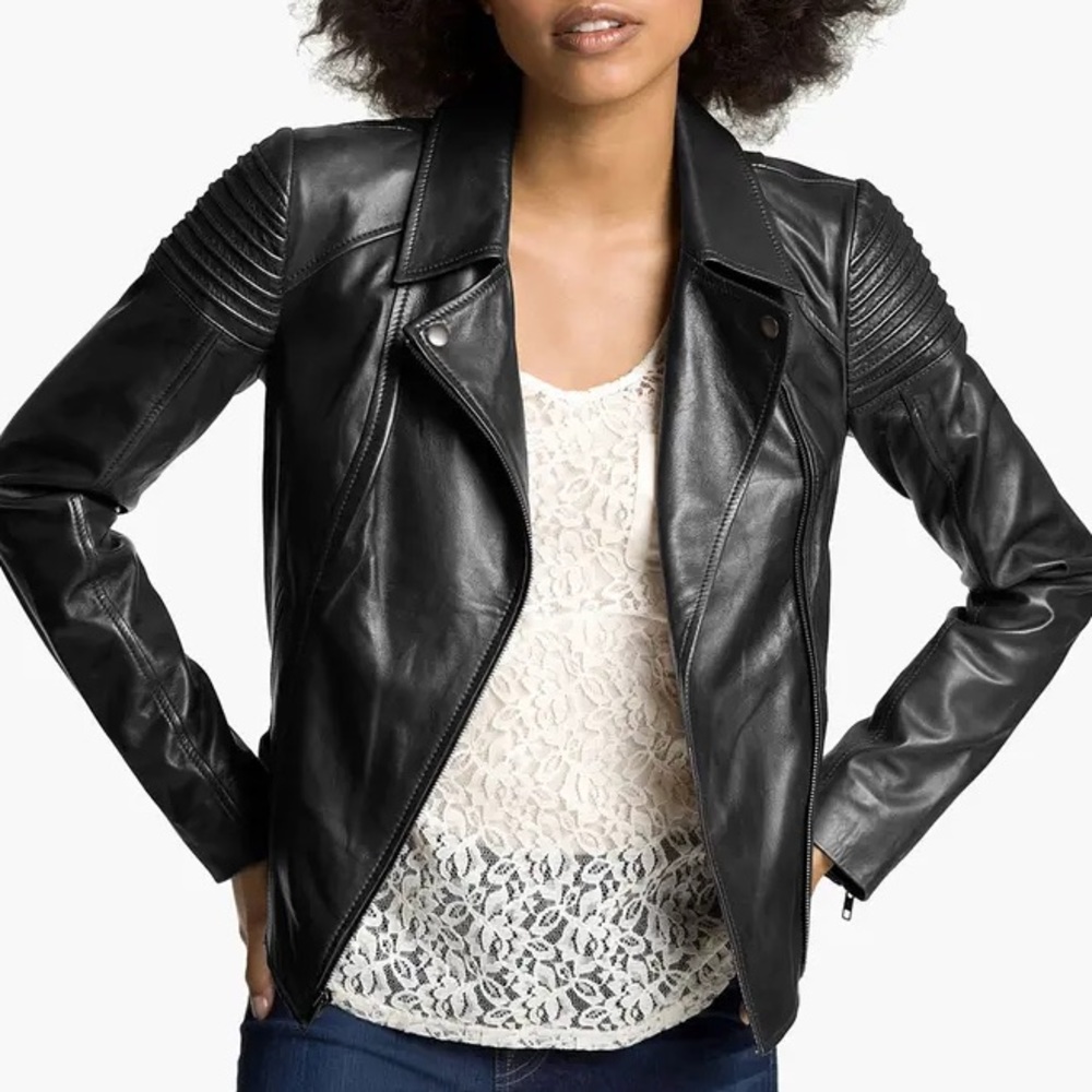TROUVÉ Quilted Leather Biker Jacket